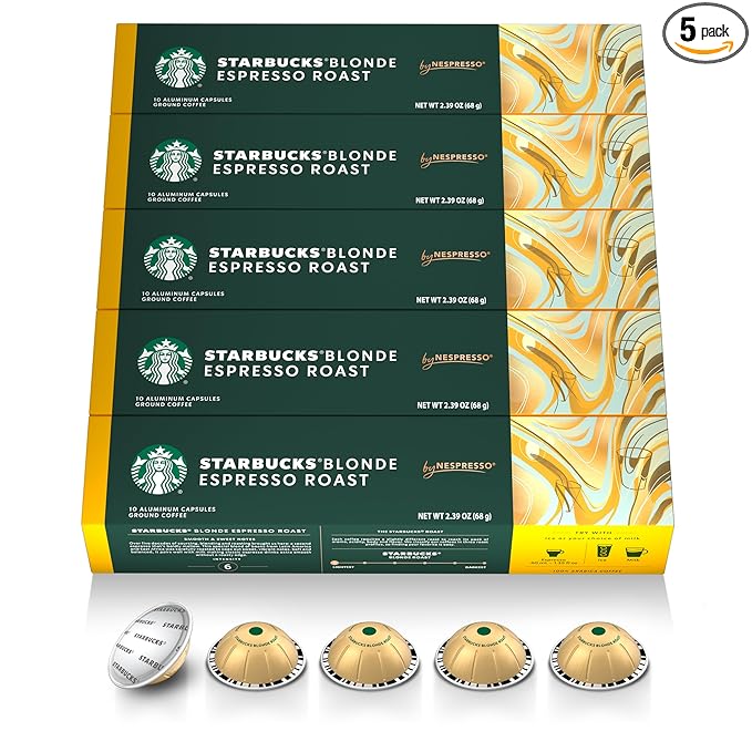 Starbucks by Nespresso Vertuo Blonde Roast Espresso 50-count Espresso Pods Brews 1.35 oz.