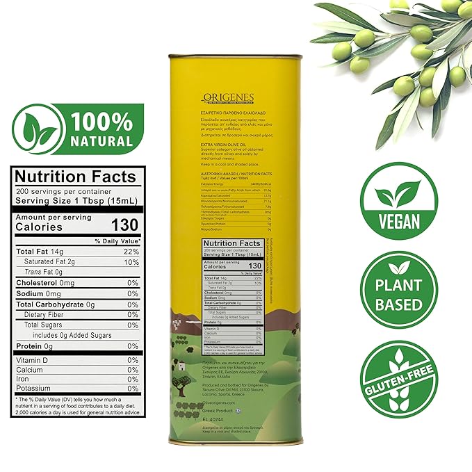 Extra Virgin Olive Oil Tin Great Taste Cold Pressed EVOO Fruity Flavor Polyphenol Rich Olive Oil from the Land of Sparta 3lt Tin