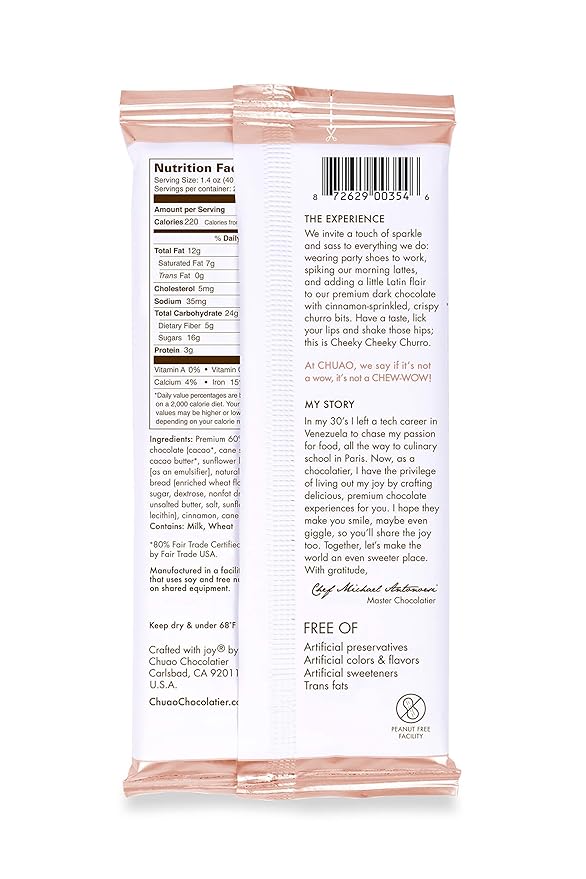 Chuao Chocolatier Cheeky Cheeky Churro Dark Chocolate Gourmet Bars | For Gift Baskets Birthday Thank You Care Package | 12 Pack 2.8 oz Each