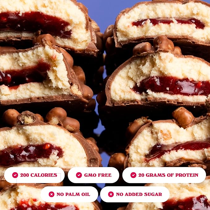 Barebells Protein Bar Peanut Butter &amp Jelly – 12 Count 20g Protein 0g added sugar High Protein Snack Soft Texture – 1.94 oz (55g)