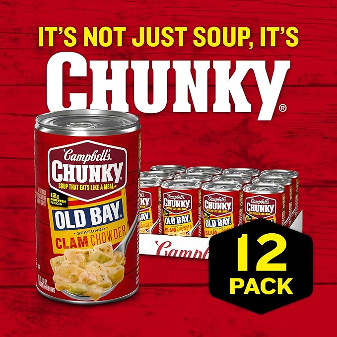 Campbell's Chunky Soup OLD BAY Seasoned Clam Chowder 18.8 oz Can (Case of 12)