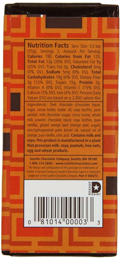 Seattle Chocolates Bar Orange Appeal 2.5-Ounce (Pack of 12)