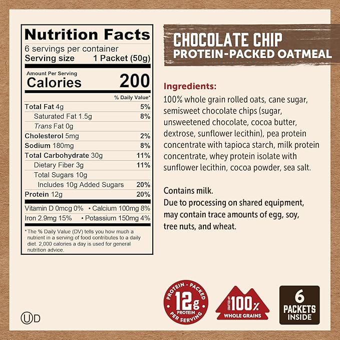 Kodiak Cakes Instant Oatmeal Variety Pack - High Protein - 100% Whole Grains Breakfast Food - Maple &amp Brown Sugar Apple Cinnamon &amp Chocolate Chip (24 Packets)