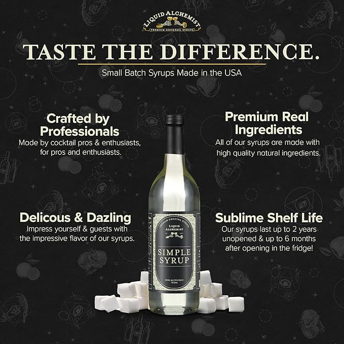 Liquid Alchemist Simple Syrup for Cocktails - Real Ingredients Make our Simple Sugar Syrup the Perfect Old Fashioned Mix - Non-GMO Gluten Free &amp Vegan (25.4 oz)
