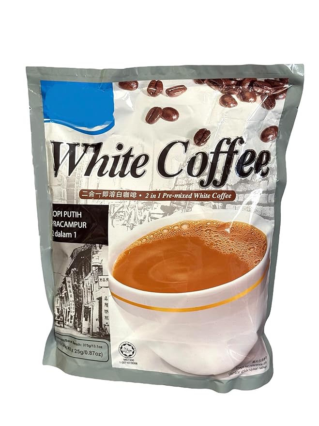 2 Packs - Instant White Coffee 2 in 1 - Ca Phe Trang Hoa Tan Sua Duong - 15 Sticks per Bags with 2 Bags per Order - Product of Maylaysia
