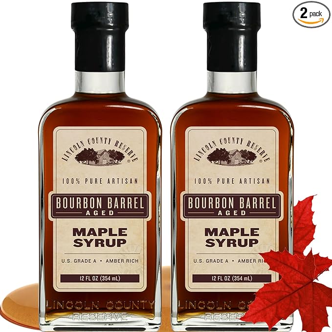 Bourbon Barrel Aged Maple Syrup Gluten Free Maple Syrup Grade A Amber Rich Taste in Sustainable 12 oz. Glass Bottles American Made Maple Syrup for Pancakes and Waffles 2 Pack