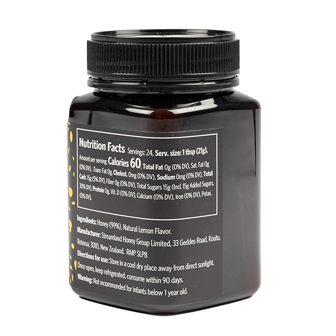 Streamland Multifloral Mānuka Honey with Lemon Pure New Zealand Honey Zesty Natural Flavor Premium Quality (MGO 50+ 17.6 oz)