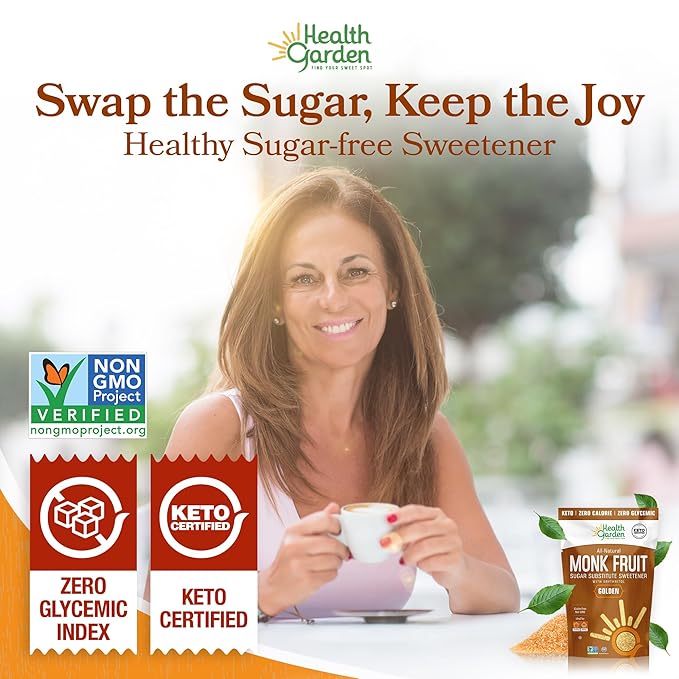 Health Garden Monk Fruit Sweetener Golden 2.5lbs Bag – 1:1 Monk Fruit Sugar Substitute with Erythritol – Zero Calorie Monkfruit Sweetener Pure – Ideal for Baking Keto Friendly Non-GMO Kosher