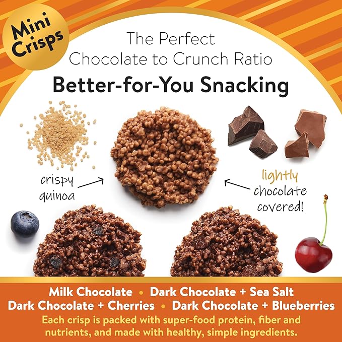 Undercover Snacks Chocolate Quinoa Crisps - Variety Sampler Pack | 7-Pack 3oz Bags of Mini Crisps | Gluten Free Nut-Free Allergen Friendly Kosher