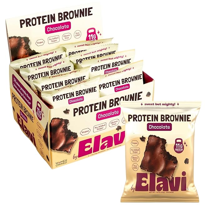 Elavi Protein Brownie 11g Protein Non-Dairy Vegan &amp Gluten Free Delicious Guilt-Free Snack | No Artificial Flavors No Added Sugar No Sugar Alcohols High in Fiber (Chocolate Fudge)