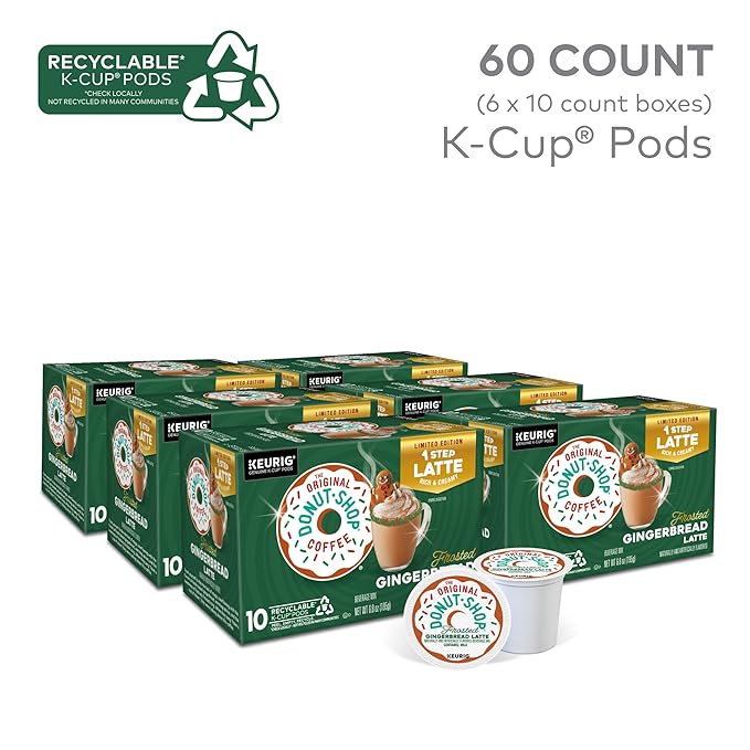 The Original Donut Shop One Step Latte Frosted Gingerbread Keurig Single Serve K-Cup Pods 60 Count (6 Packs of 10)