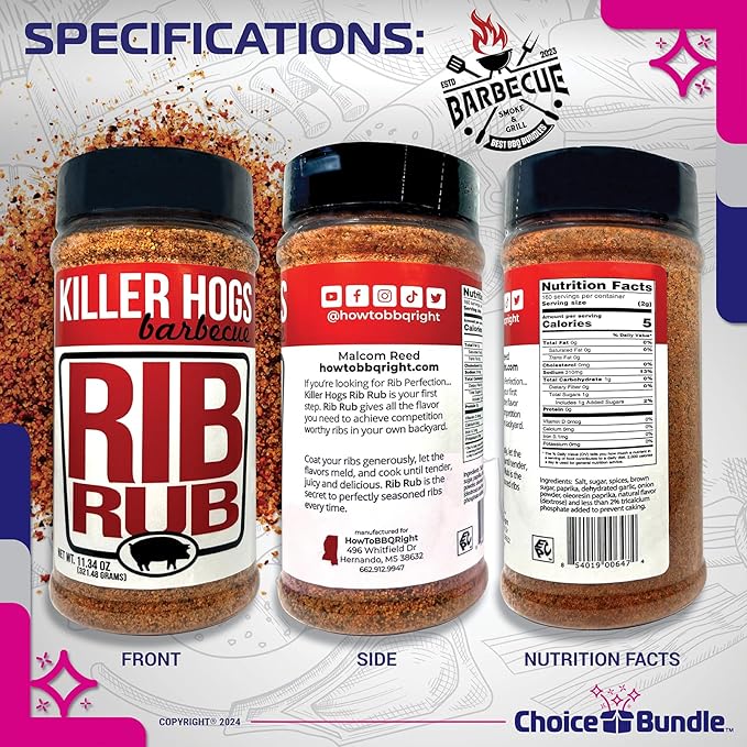 Killer Hogs Rib Rub Premium BBQ Barbecue Spice Seasoning 2 pk (22.68 oz) + Guide &amp Bottle Opener (4 Items)!