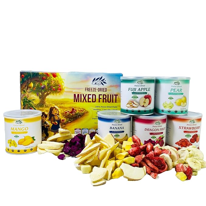 CHAVI Freeze Dried Fruits - Mixed | 6 in 1 | No Added Sugars or Preservatives - Non-GMO Vegan Gluten-Free | Gift Box | 230 g | 8.1 oz | 6 Cans