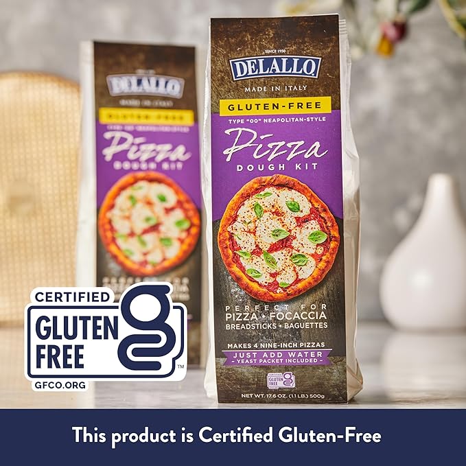 DeLallo Gluten Free Flour Pizza Kit 17 oz Bag (4 Pack) All Purpose Pizza Dough Mix for Baking Crust Bread and Calzones Vegan Dairy Free