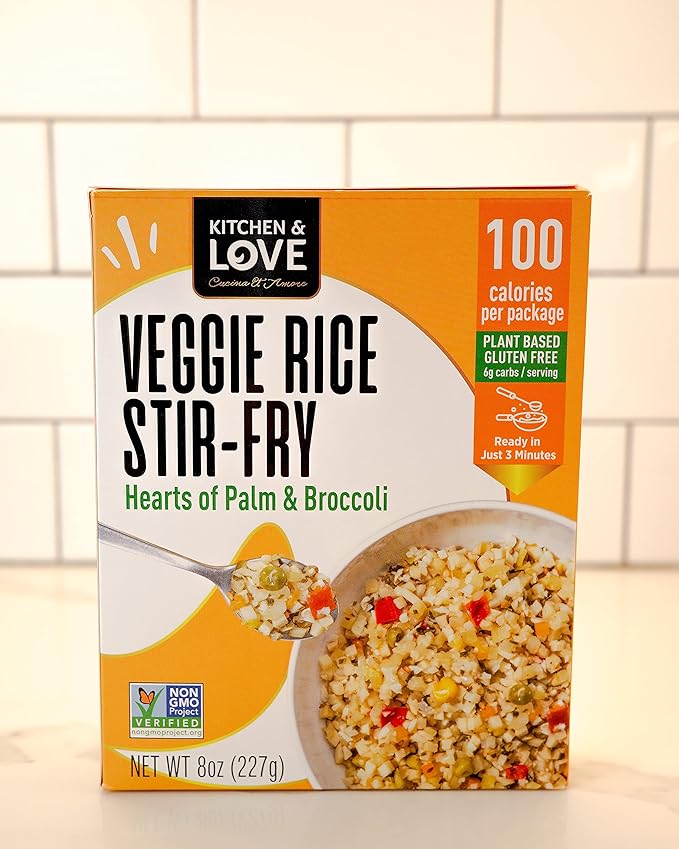 Kitchen &amp Love Hearts of Palm Veggie Rice Stir Fry Low Carb Low Calories Plant Based Non GMO Gluten Free Rice Alternative Vegan Easy to Prepare Quick Meal 8 Oz (Pack of 6)