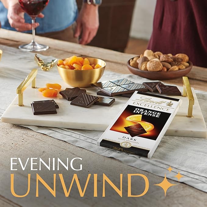 Lindt EXCELLENCE Intense Orange Dark Chocolate Bar Dark Chocolate Candy with Orange and Almond Slivers 3.5 oz. (12 Pack)