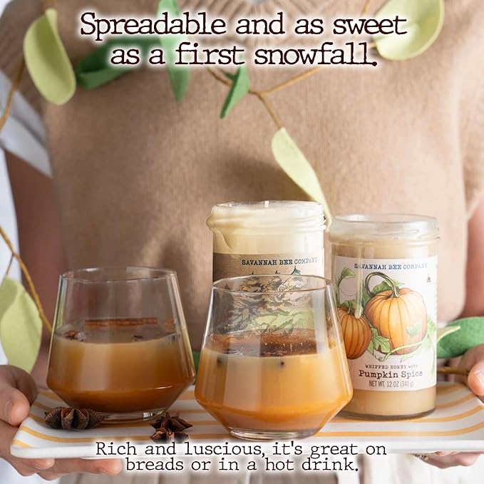 Savannah Bee Whipped Honey Gift Set - 12 oz Gourmet Honey Duo Set (12 Oz Pumpkin and Winter White)