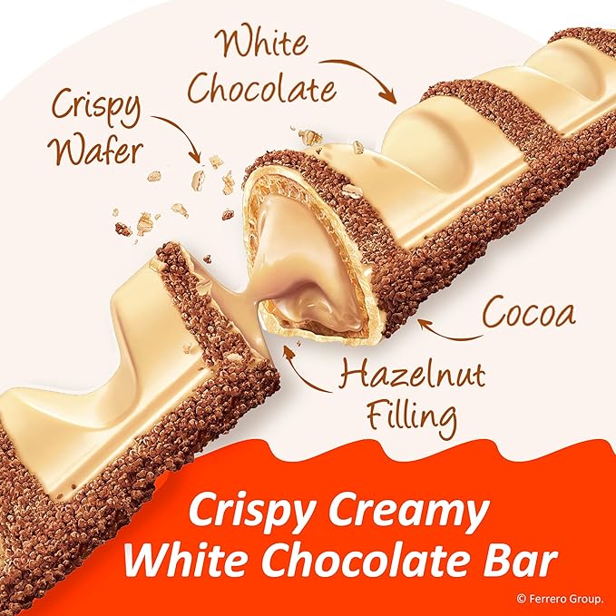 Kinder Bueno White Chocolate Bars with Hazelnut Filling 30 Packs of 2 Bulk Chocolate Candy Bars for Game Day Football Party Supplies Snacks for Adults 1.4 oz Per Pack