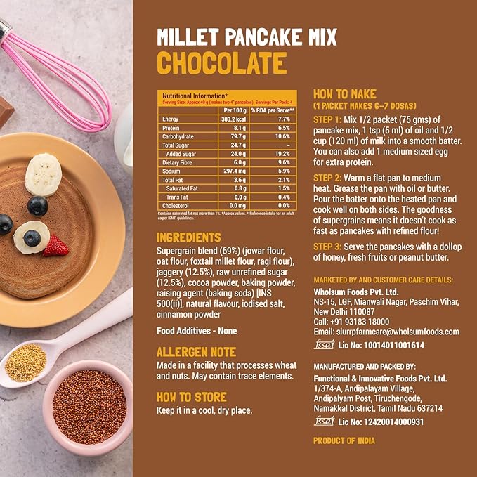 Slurrp Farm Millet Pancake Mix Combo | Banana Choco Chip Chocolate Blueberry &amp Classic | High Protein Breakfast for Kids &amp Adults | No Maida No Refined Sugar | 5.29 Oz (Pack of 4)