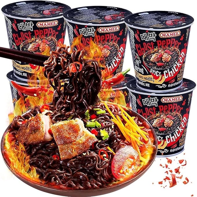 Ghost Pepper Noodles Spicy Dry Mixed Noodles 80g/barrel 1 Million Spiciness Black Noodles Hot Pepper Spicy Instant Dry Mixed Noodles Super Spicy Instant Noodles Cup Noodles (4 buckets)