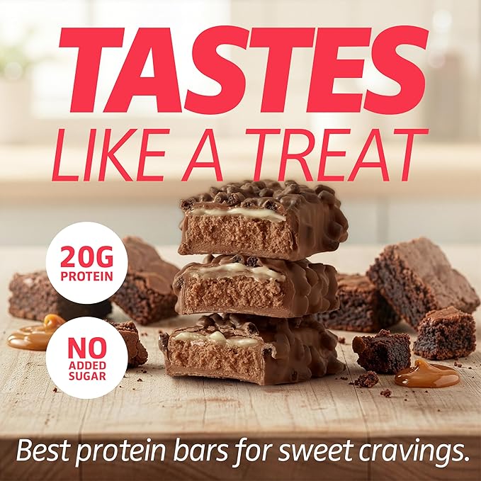 Satisfy Your Crave Protein Bars– High Protein Delicious Snacks– 20g of Protein No Added Sugar– Chocolate Caramel Crisp– Perfect for Breakfast On-the-Go Snack Pantry Staple &amp Office Treat– Non-G