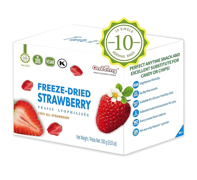 ONETANG Freeze-Dried Fruit Strawberry 10 Pack Single-Serve Pack Non GMO Kosher No Add Sugar Gluten free Vegan Holiday Day Gifts Healthy Snack 0.35 Ounce