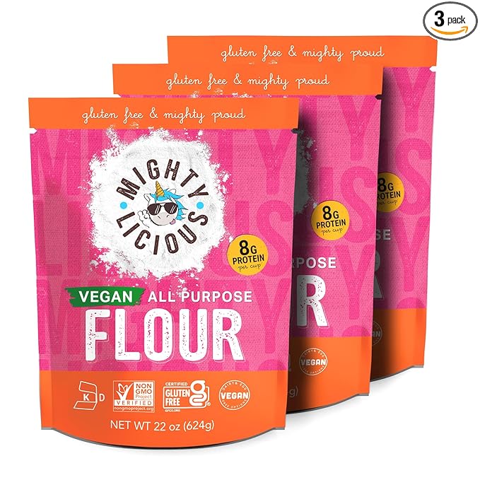 Mightylicious All-Purpose Flour (Plant Based)- Superfine Rice Flour - Gluten-Free - Allergen Friendly - Non-GMO - Ideal for Baking Cooking &amp Topping for Cakes Bread Muffins - 3-Pack (66oz Tota