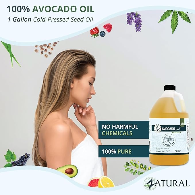 Zatural 100% Avocado Oil Pure Natural without Additives Clean Cold Pressed Non-GMO Vegan: For Cooking Frying Baking and for Sauces Dressings Marinades Salads (1 Gallon)