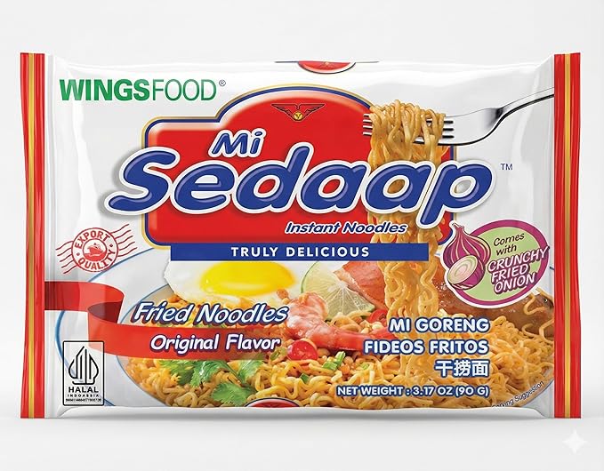 Mi Sedaap Mi Goreng Instant Stir Fry Noodles (Pack of 30) Original Flavor Asian Noodles – Halal Certified