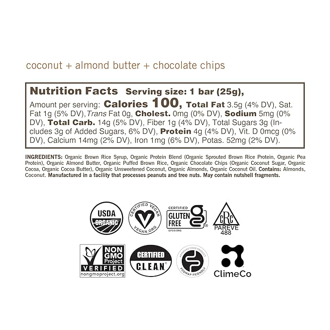 GoMacro MacroBar Mini Organic Vegan Snack Bars - Coconut + Almond Butter + Chocolate Chips (0.90 Ounce 24 Count)