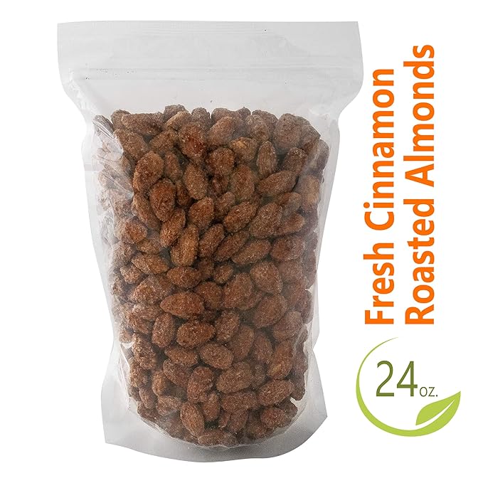 Cinnamon Roasted Almonds 24 oz (1.50 lb) - Candied Almonds Glazed with Cinnamon to Satisfy Any Sweet Tooth - Artisan Hand-Roasted Sweet Nuts by Pop’N Nuts