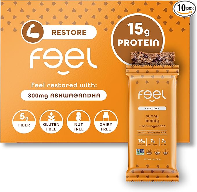 Feel Vegan Protein Bars Sunbutta Choco Chip Keto Gluten Free Organic 15g Plant Protein Low Carb High Protein Dairy Free Low Sugar Nut Grain Soy Free Non GMO 10 Pack