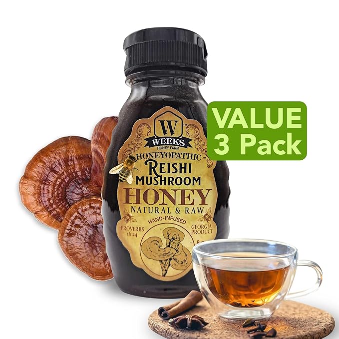 Weeks Honey Farm Honeyopathic™ Honey - Infused Supplements (24 oz Reishi Mushroom) (24 oz (3 pack 8 oz) Reishi Mushroom)