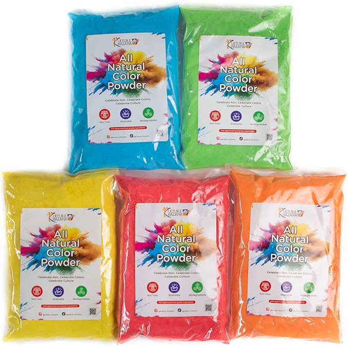 Kulture Khazana: Holi Color Powder 1lb Bags - 5 Pack - All-Natural Washable Non-Toxic for Festival of Colors Color Run Gender Reveal &amp Parties