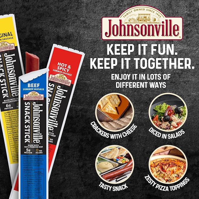 Johnsonville Summer Sausage Snack Sticks - Dairy Free Gluten Free Protein Snacks Jerky Snack Packs - Beef 1 oz. 24-Pack
