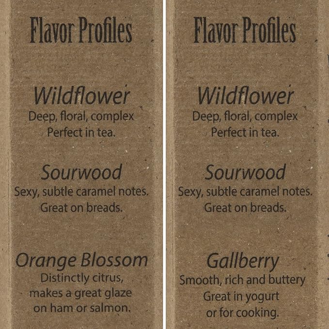Bee Wild 100% Pure Raw Organic Unfiltered 3 Flavor Gourmet Tasting Set Honey - Wildflower Sourwood &amp Gallberry