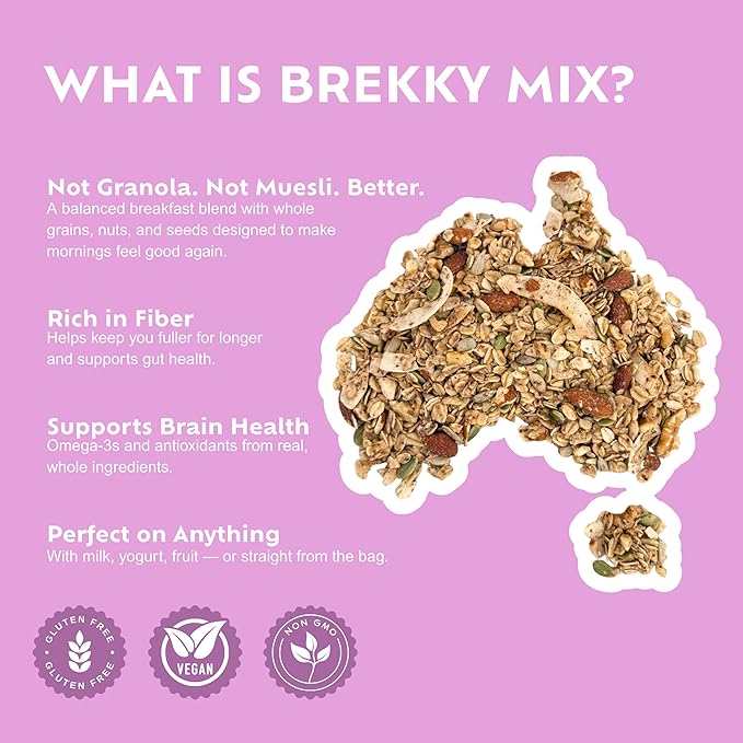 Brekky Mix Granola | Low Sugar Breakfast Granola | No Refined Sugar No Seed Oils No Artificial Ingredients | All Natural Healthy Granola Cereal | 12oz (Choose Your Flavor) (1 With Fruit)