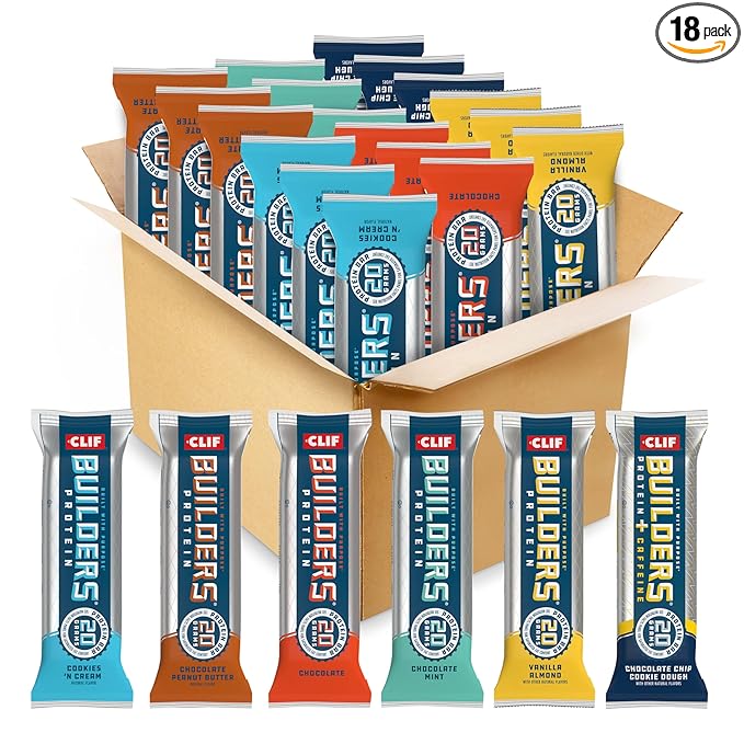 CLIF BUILDERS Protein Bars - 6-Flavor Variety Pack - 20g Plant Based Protein - Gluten Free - Non-GMO - Low Glycemic - No Artificial Sweeteners - 2.4 oz. (18 Count)