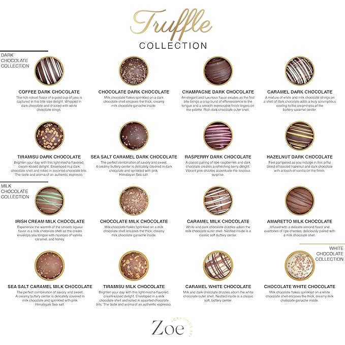 CRAVINGS BY ZOE Gourmet Chocolate Truffle Gift Box for Easter | 16 Count | Assorted Gourmet Milk &amp Dark Chocolate Candy Food Gift Basket Anniversary Birthday Get Well Holiday Thank You Men Wom