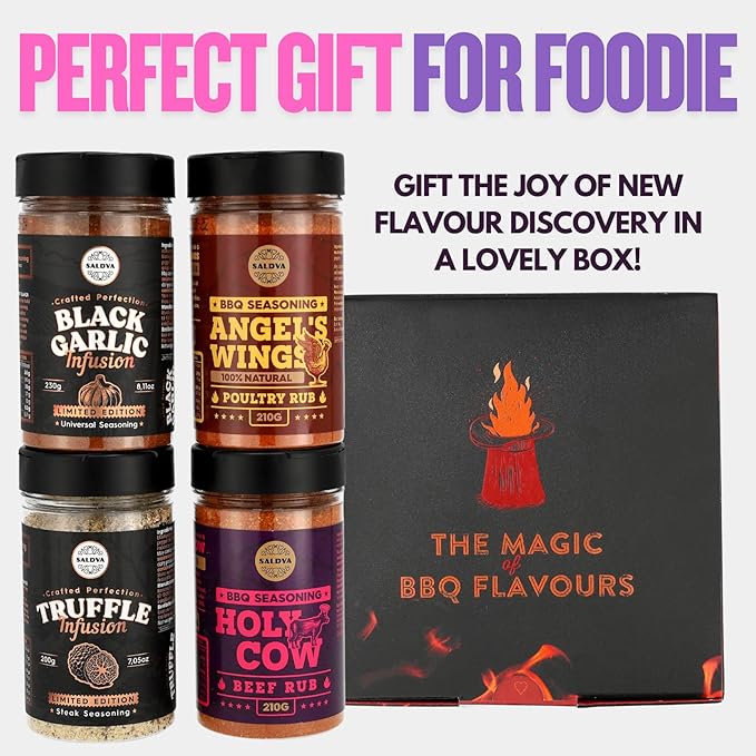 Premium BBQ Rub Gift Set - Holy Cow Angel’s Wings Black Garlic Truffle Infusion BBQ Rubs | Pack of 4 | 100% Natural | Spice Gift For Foodie