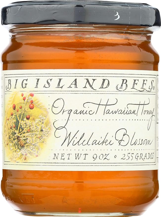 Organic Wilelaiki (Hawaiian Christmas Berry) Raw Honey Single Floral Variety by Big Island Bees (9 oz Glass Jar)