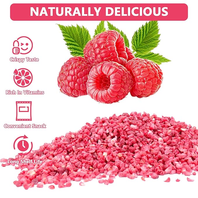 QZLGD Freeze Dried Raspberries Pieces 10.58oz/300g Frozen Raspberries Freeze Dried Fruit No Sugar Added for Garnishing Cocktails Cake Decoration Baking Sorbet
