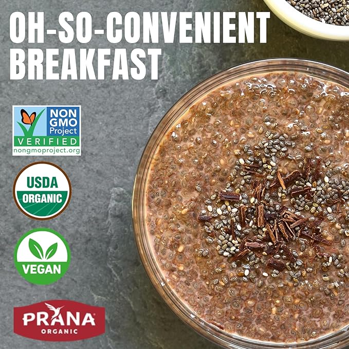 Prana Organic Overnight Chia with Oats Chocolatey Dream | Rich in Fiber &amp Protein Vegan Non-GMO | Fairtrade Chia Pudding - 10.58 oz - 6 Pack