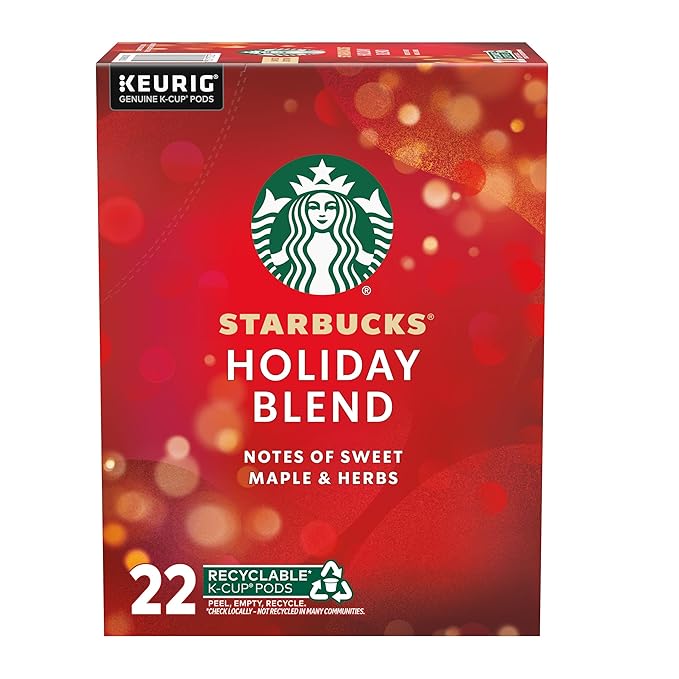 Starbucks K-Cup Coffee Pods Medium Roast Starbucks Holiday Blend Coffee for Keurig Brewers 100% Arabica 1 Box (22 Pods)