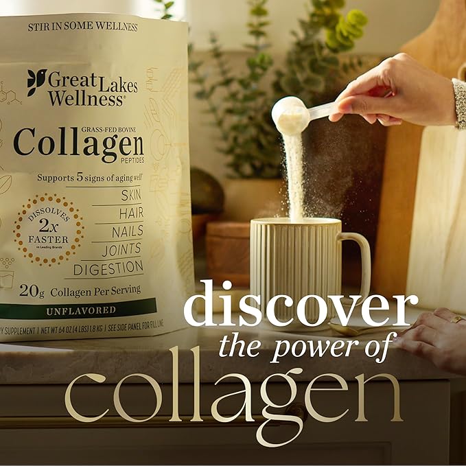 Great Lakes Wellness Movement Boost Advanced Collagen Peptides Powder with MSM Hyaluronic Acid Vitamin C - Joint Mobility &amp Comfort - Caramel Flavored - Non-GMO Keto Kosher - 8 oz