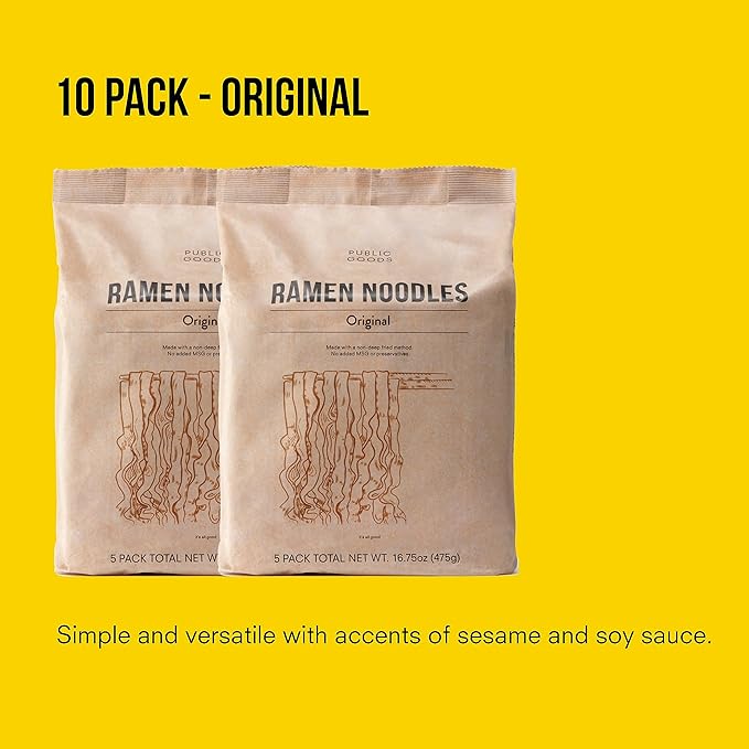 Public Goods Ramen Noodles | Brothless Vegan &amp Vegetarian Instant Ramen | Healthy High Protein Asian Noodle | Preservative Free | No Added MSG | Original (10 Pack)