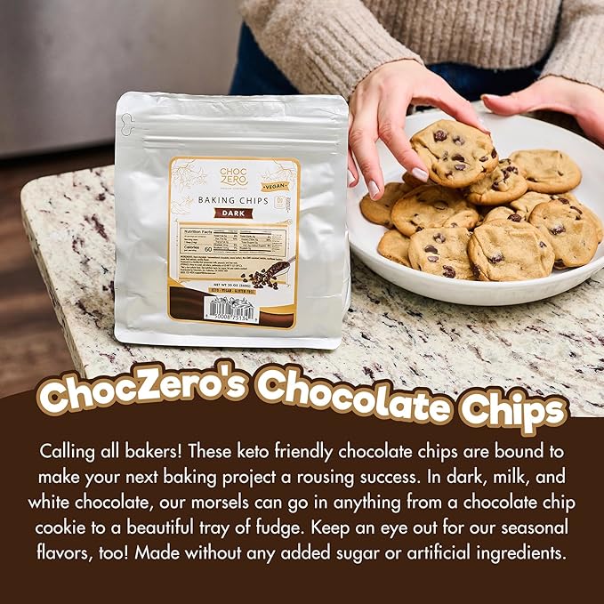 ChocZero Milk Chocolate Chips No Added Sugar Keto &amp Low Carb Gluten Free No Sugar Alcohols 20 oz Bag for Baking &amp Desserts