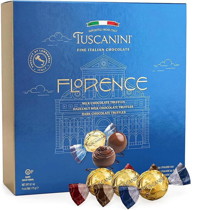 Tuscanini Fine Italian Chocolate Truffles Gift Box (15 Truffles) | Assorted Milk Dark &amp Hazelnut Milk Truffles | Imported from Italy | Ready-to-Gift | Perfect for Valentines | Kosher (including P