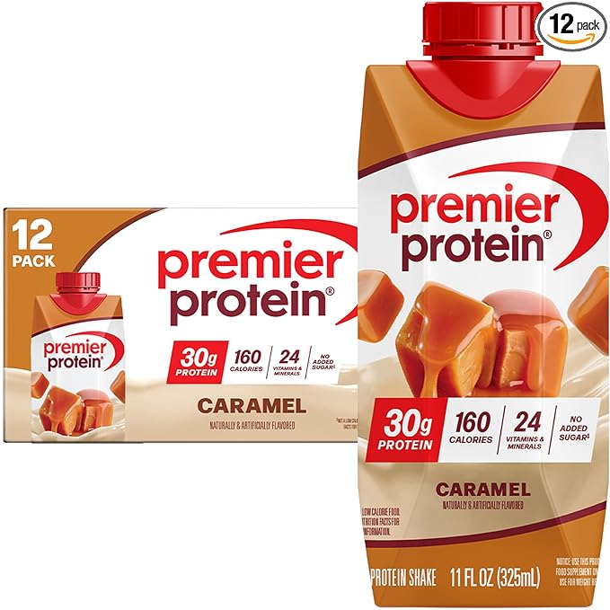 Premier Protein Shake Caramel 30g Protein No Added Sugar 24 Vitamins &amp Minerals to Support Immune Health 11 fl oz 12 Pack