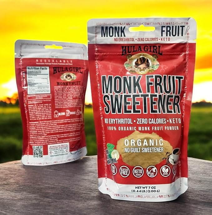 Hula Girl Organic Vanilla Monk Fruit Sweetener – Zero Cal &amp Keto No Erythritol 7 Oz (0.44LB) 200 Grams Bag